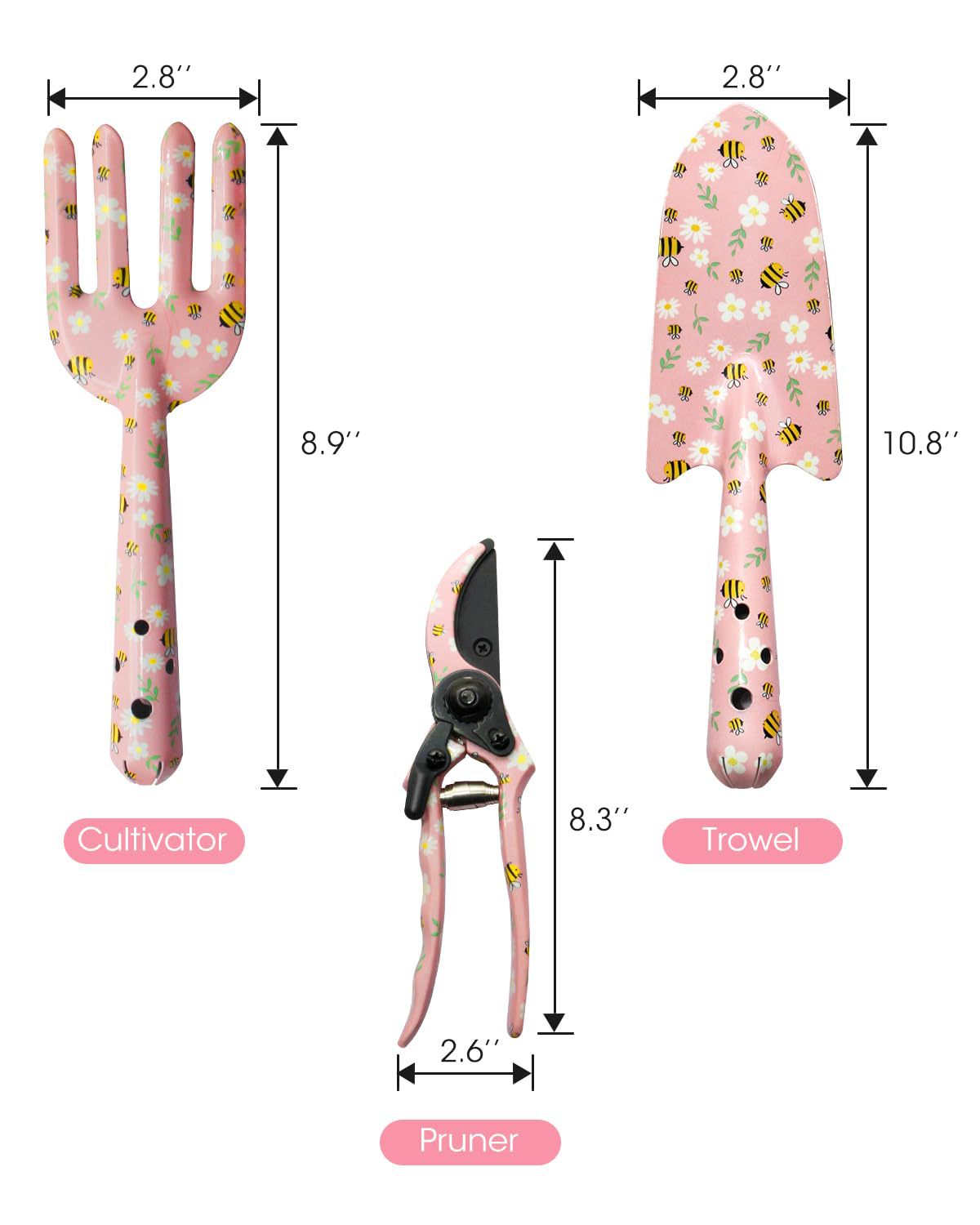 Pink 3-Piece Floral Print Garden Tool Set