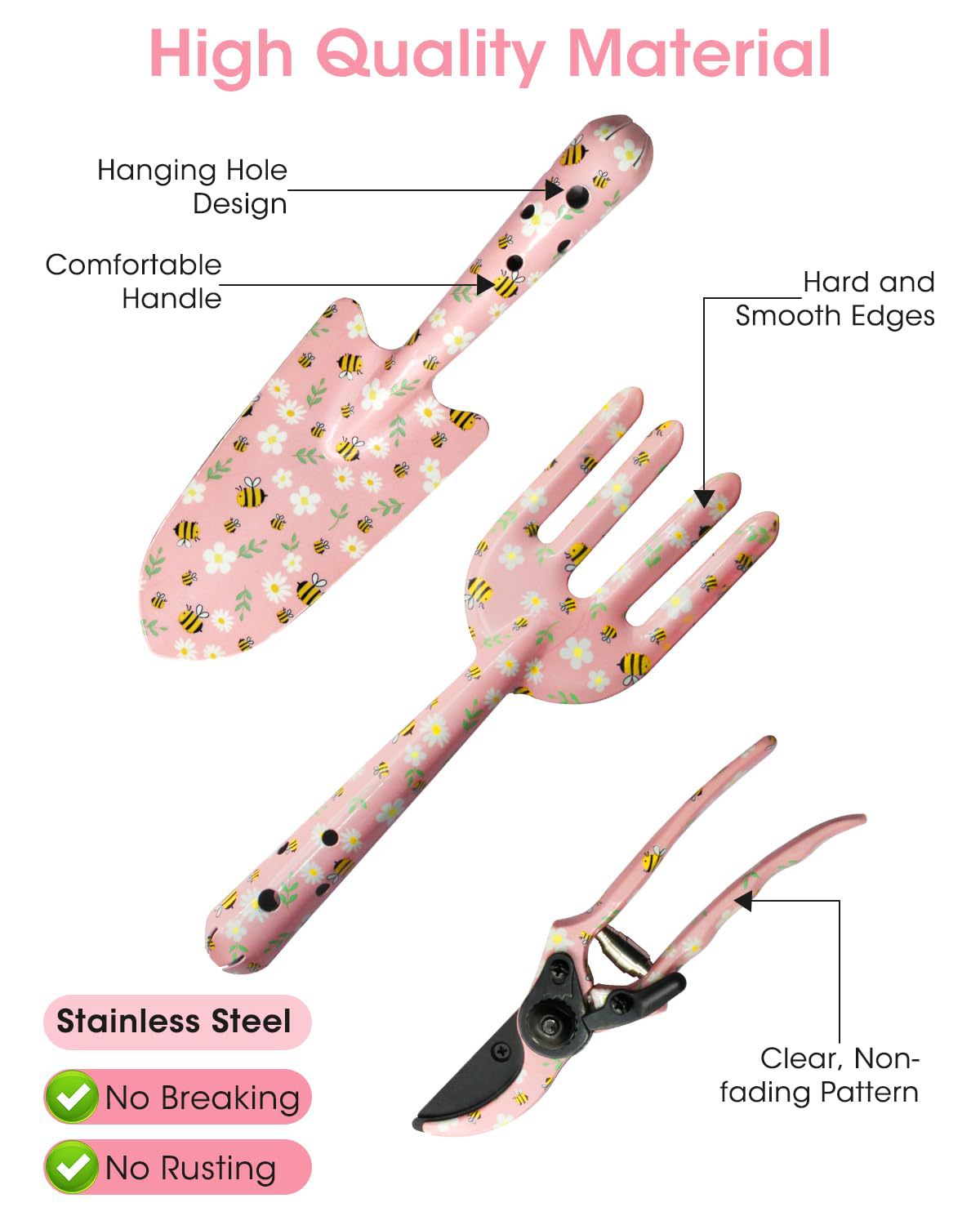 Pink 3-Piece Floral Print Garden Tool Set