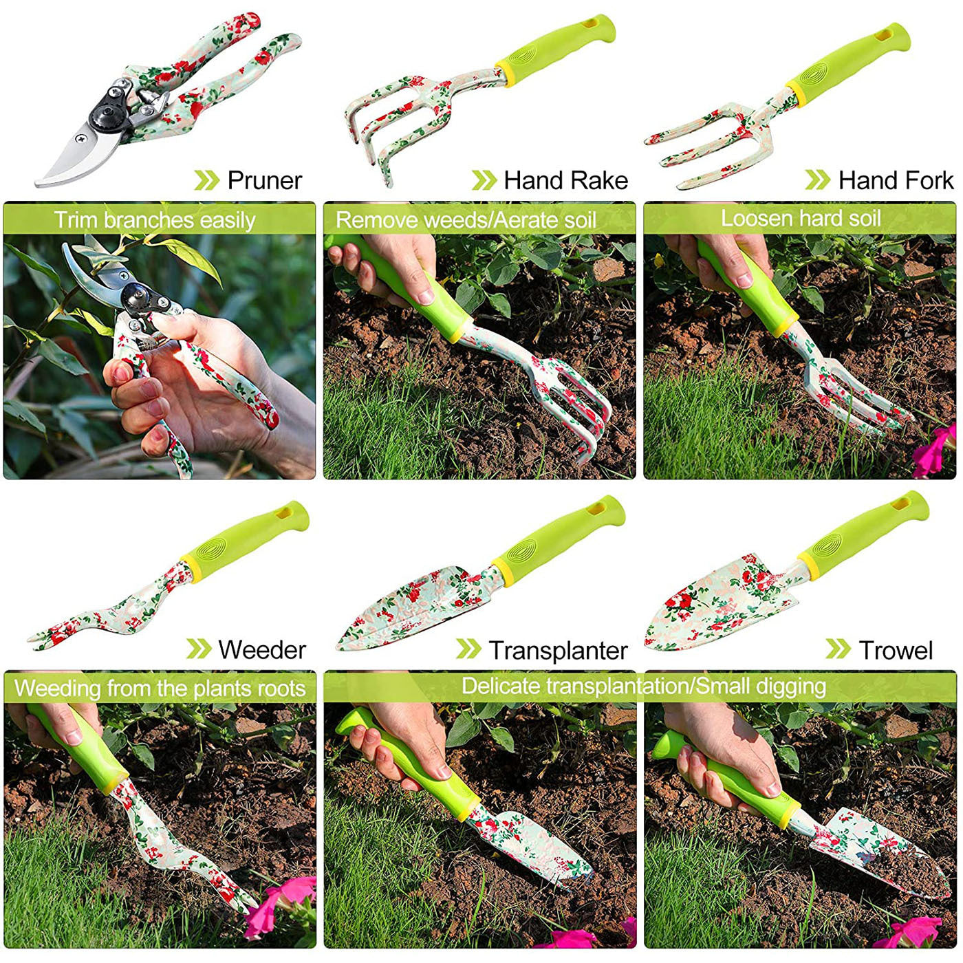 9-Piece Floral Garden Tool Set